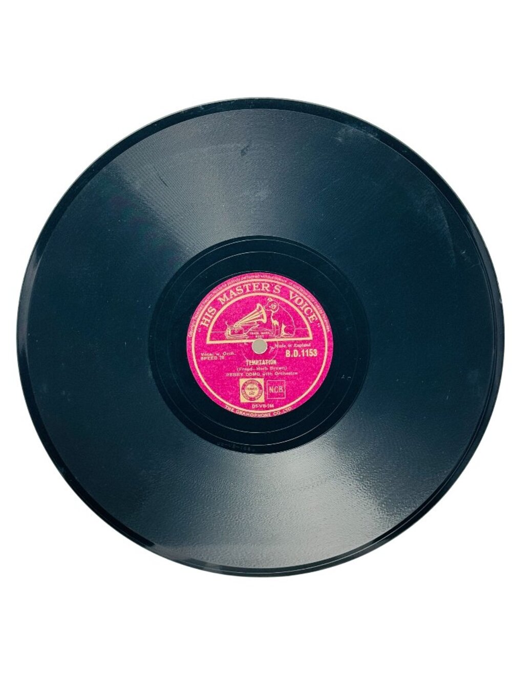 Perry Como Temptation 10 Inch Shellac 78 RPM Record His Masters Voice B.D.1153